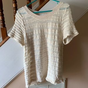 Eri + Ali Anthropologie Textured Fringe Neutral Top